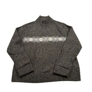 Eddie Bauer Brown Fair Isle Knit Quarter Zip Vtg Sweater Lambswool  Nordic XL